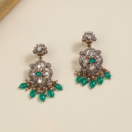 Victorian Floral Earrings with Emerlads and Stones