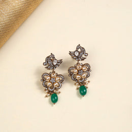 Victorian Emerald Earrings with Pearls and Peacock Stud