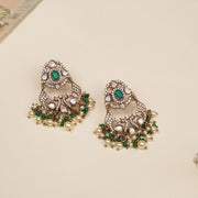 Victorian Silver Earrings with Emeralds and Kundans