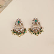 Victorian Silver Earrings with Emeralds and Kundans