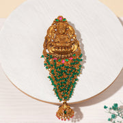 Silver Lakshmi Devi Jada with Stone Bead Hangings