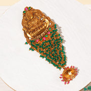 Silver Lakshmi Devi Jada with Stone Bead Hangings