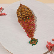 Antique Silver Lakshmi Devi Jada with Stone Bead Hangings and Ruby Potas