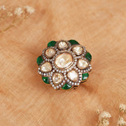 Silver Floral Design Ring with Kundans