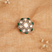 Silver Floral Design Ring with Kundans