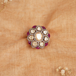 SIlver Kundan Studded Ring