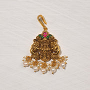 Antique Silver Maang Tikka with Lakshmi Devi Design and Pearl Hangings