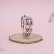 Broad Kada Bangle with Kundans and Stone Drops