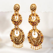 Silver Antique Double Chandbalis with Ruby Potas