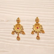 Striking Silver Floral Earrings with Pink Stones