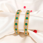 Party Wear SIlver CZ Bangles with Green Stone Highlights