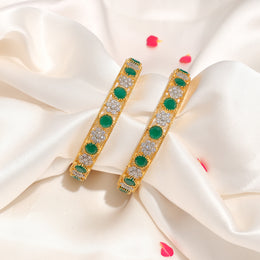 Party Wear SIlver CZ Bangles with Green Stone Highlights
