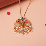 Silver Ganesha Pendant with Multi-colour Stones and CZs