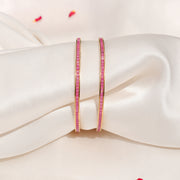 Sleek Silver Bangles with Studded Pink Stones