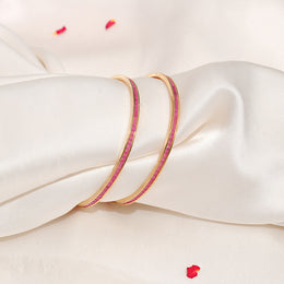 Sleek Silver Bangles with Studded Pink Stones