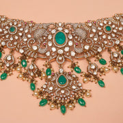 Stone-Studded Silver Choker with Kundans and Emerald Beads