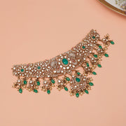 Stone-Studded Silver Choker with Kundans and Emerald Beads