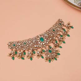 Stone-Studded Silver Choker with Kundans and Emerald Beads