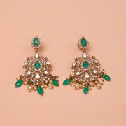 Silver Victorian Earrings with Kundans and Emeralds