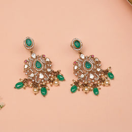 Silver Victorian Earrings with Kundans and Emeralds