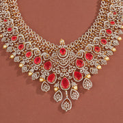 Silver Stone Haaram with Floral Design and Pearl Hangings