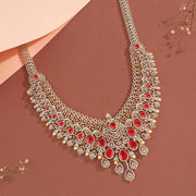 Silver Stone Haaram with Floral Design and Pearl Hangings