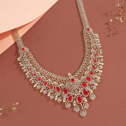 Silver Stone Haaram with Floral Design and Pearl Hangings