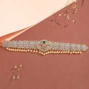 Silver Floral Vaddanam with CZs and Emeralds