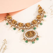 Divine SIlver Necklace with Lord Ganesh Detailing and Emerald Beads