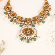 Divine SIlver Necklace with Lord Ganesh Detailing and Emerald Beads