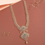 Silver Long Haaram with Pearl Hangings and CZ Stones