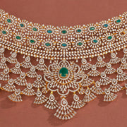 Silver and CZ Broad Choker with Floral Highlight