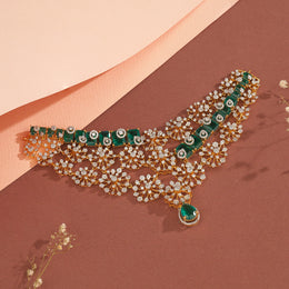 Trendy Silver and CZ Stone Choker with Flora Detailing