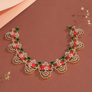 Dazzling Stone and Silver Necklace with Coral Stones and Floral Details