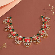 Dazzling Stone and Silver Necklace with Coral Stones and Floral Details