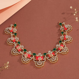 Dazzling Stone and Silver Necklace with Coral Stones and Floral Details