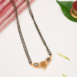 Dual Layered Black Beads with Black Stones and Lakshmi Pendant