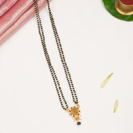 Black Beads with Antique Ganesh Pendant and Black Drop