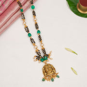 Emerald Black Beads with Divine Lakshmi Pendant