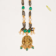 Emerald Black Beads with Divine Lakshmi Pendant
