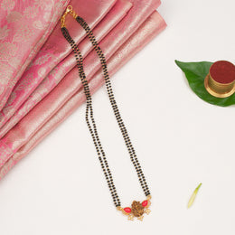 Black Bead Chain with Antique Lakshmi Pendant and Corals