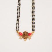 Black Bead Chain with Antique Lakshmi Pendant and Corals