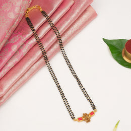 Black Bead Chain with Radha Krishna Pendant and Coral Stones