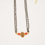 Black Bead Chain with Radha Krishna Pendant and Coral Stones
