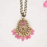 Black Bead Chain with Kundan Pendant