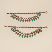 Antique Silver Champaswaraalu with Kundans and Emerald Beads
