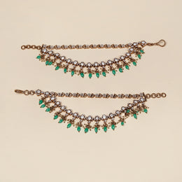 Antique Silver Champaswaraalu with Kundans and Emerald Beads