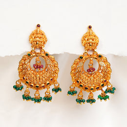 Traditional Silver Chandbalis with Lakshmi Devi Stud and Precious Stones