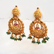 Traditional Silver Chandbalis with Lakshmi Devi Stud and Precious Stones