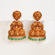 Heavy Temple Finish Silver Jhumkas with Floral and Peacock Detailing